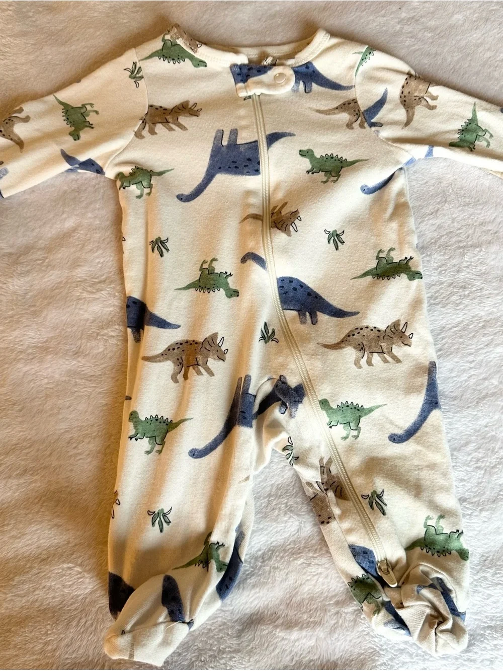 Carter's Cream Footed One-Piece with Blue, Green and Brown Dinosaurs